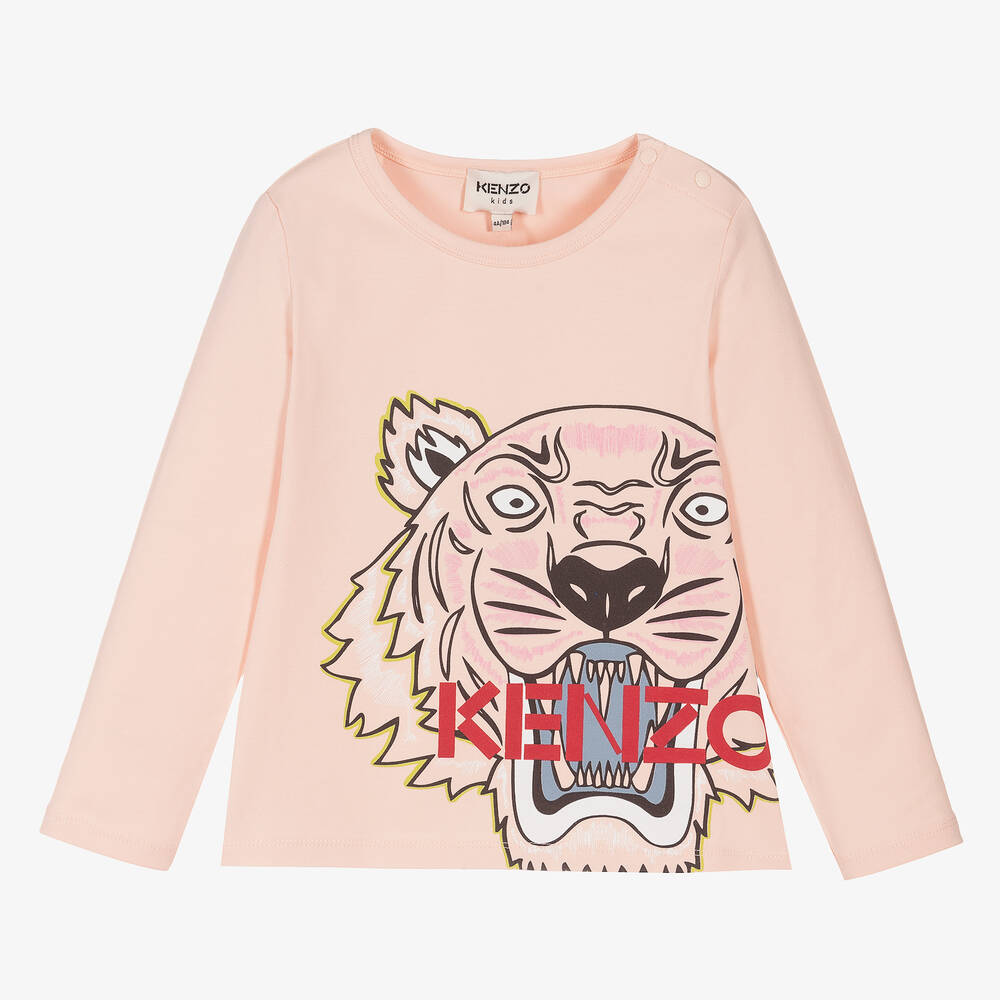 KENZO KIDS - Розовый хлопковый топ с тигром для девочек | Childrensalon