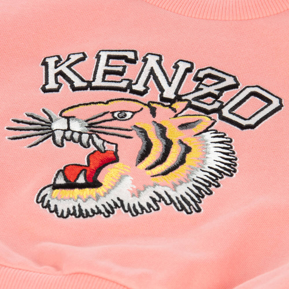 KENZO KIDS-سويتشيرت فارسيتي تايغر قطن لون زهري للبنات | Childrensalon Outlet