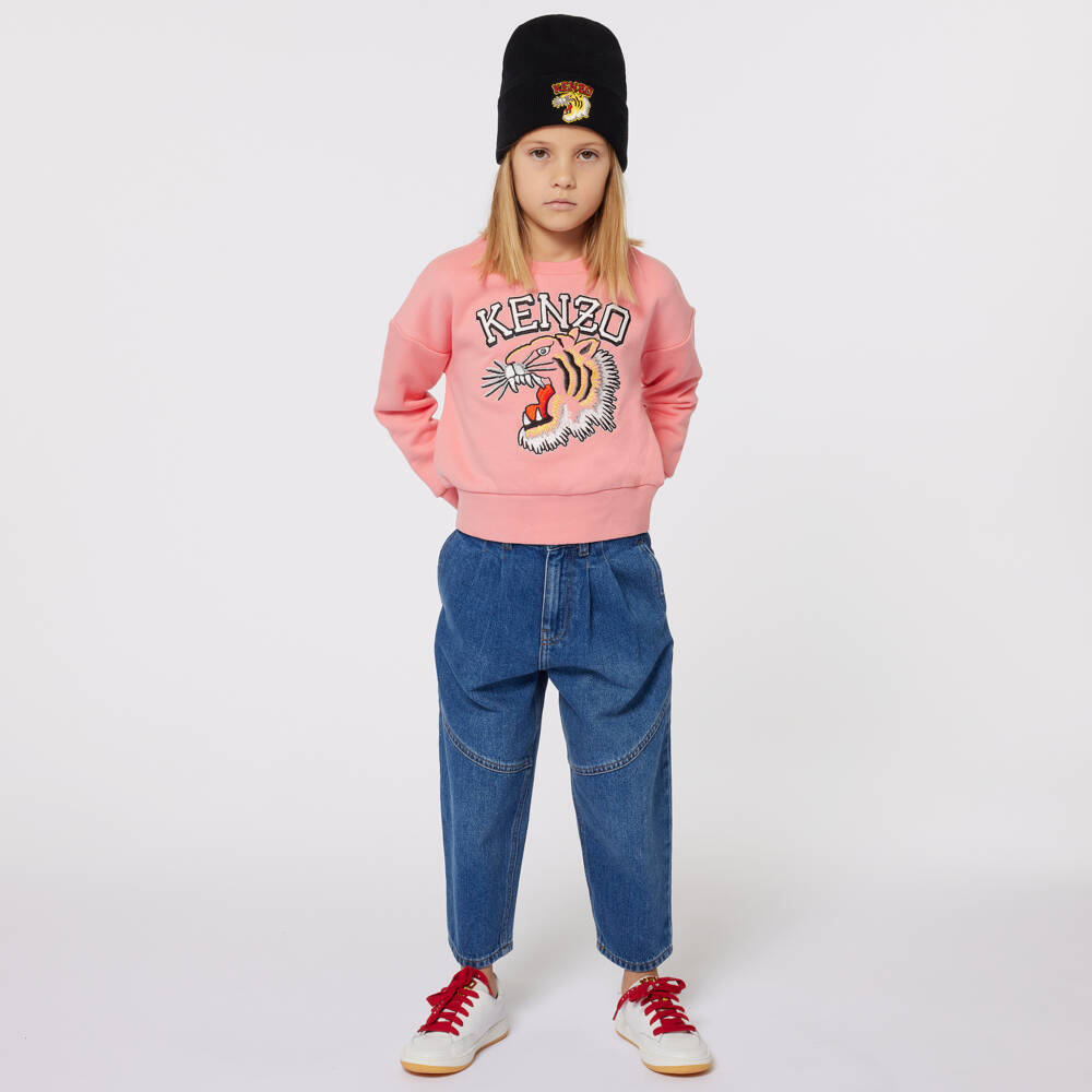 KENZO KIDS-سويتشيرت فارسيتي تايغر قطن لون زهري للبنات | Childrensalon Outlet