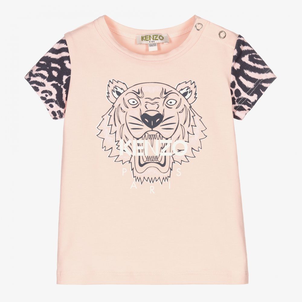 KENZO KIDS - Girls Pink Tiger Logo T-Shirt | Childrensalon