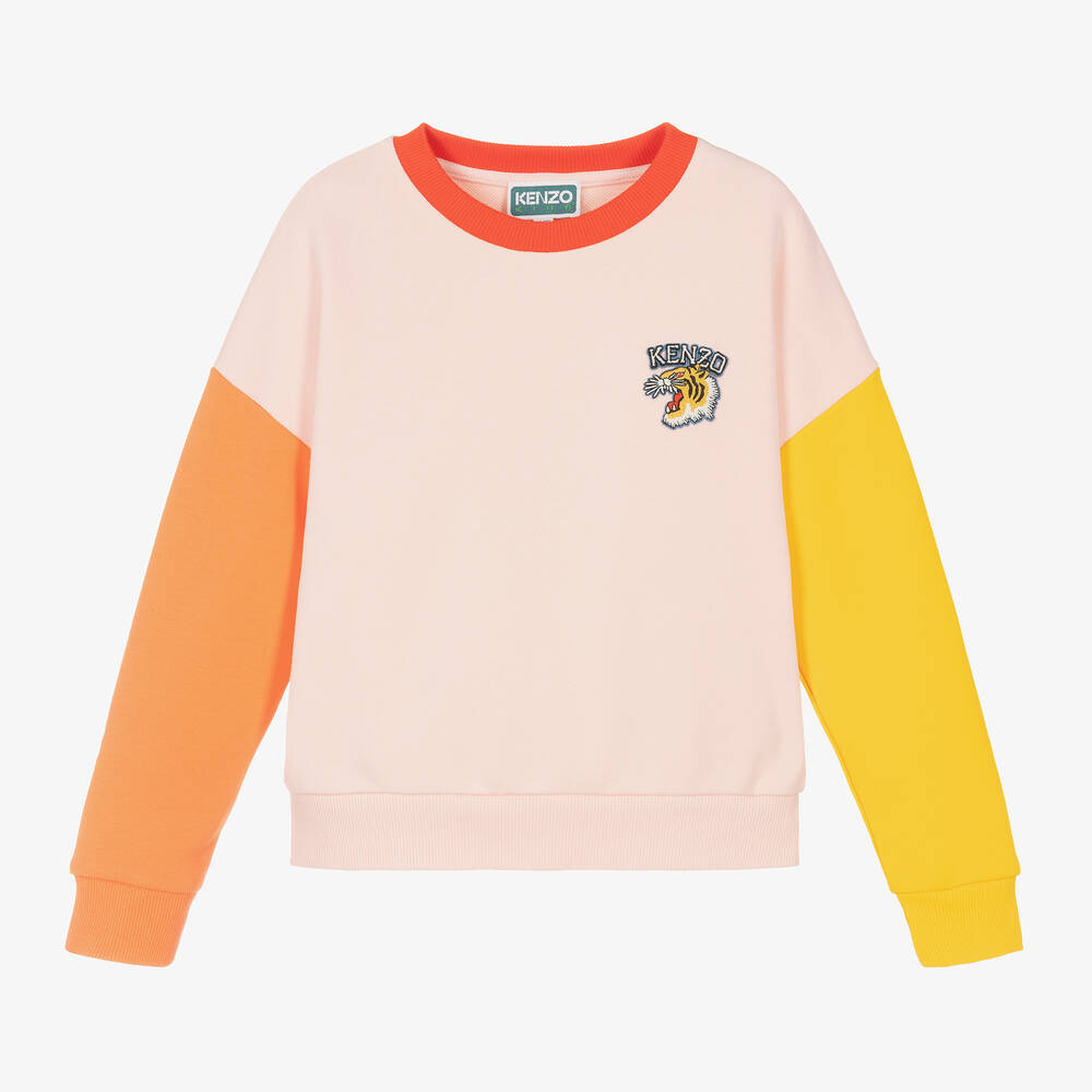 KENZO KIDS-Girls Pink Varsity Tiger Colourblock Sweatshirt | Childrensalon Outlet