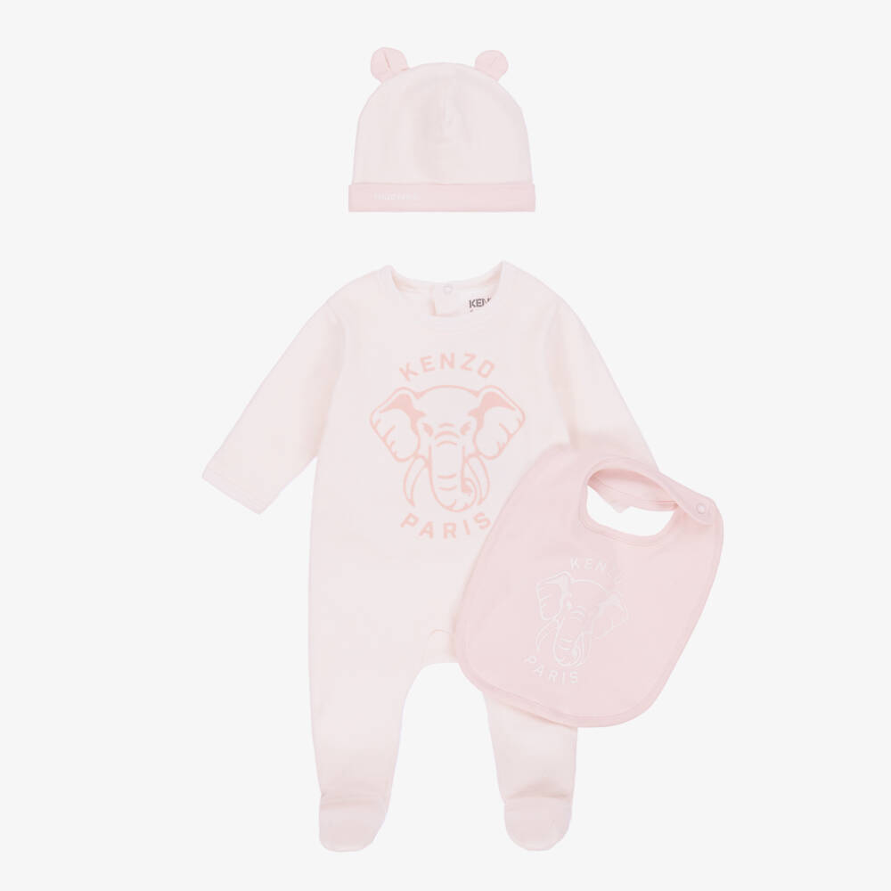 KENZO KIDS-Girls Pink Velour Elephant Babysuit Set | Childrensalon Outlet