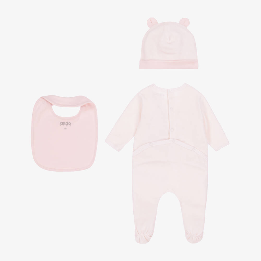 KENZO KIDS-Girls Pink Velour Elephant Babysuit Set | Childrensalon Outlet