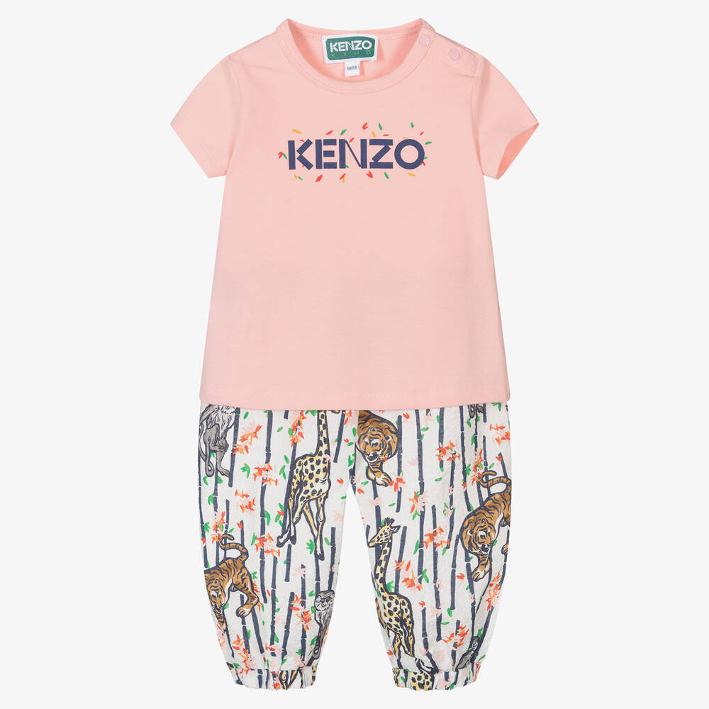 KENZO KIDS - Розовая футболка и белые брюки из хлопка | Childrensalon