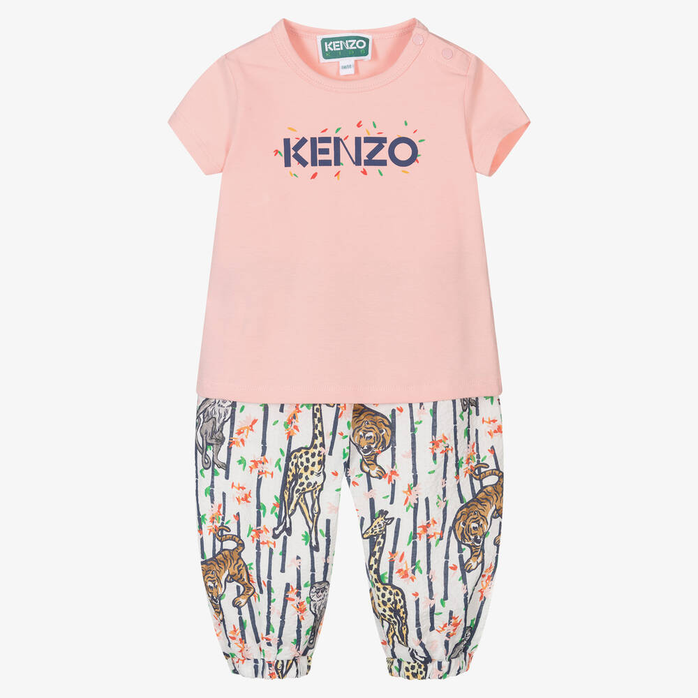 KENZO KIDS-Розовая футболка и белые брюки из хлопка | Childrensalon Outlet