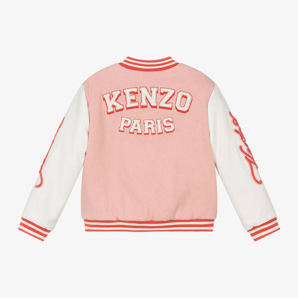 KENZO KIDS-Girls Pink Wool Baseball Jacket  | Childrensalon Outlet