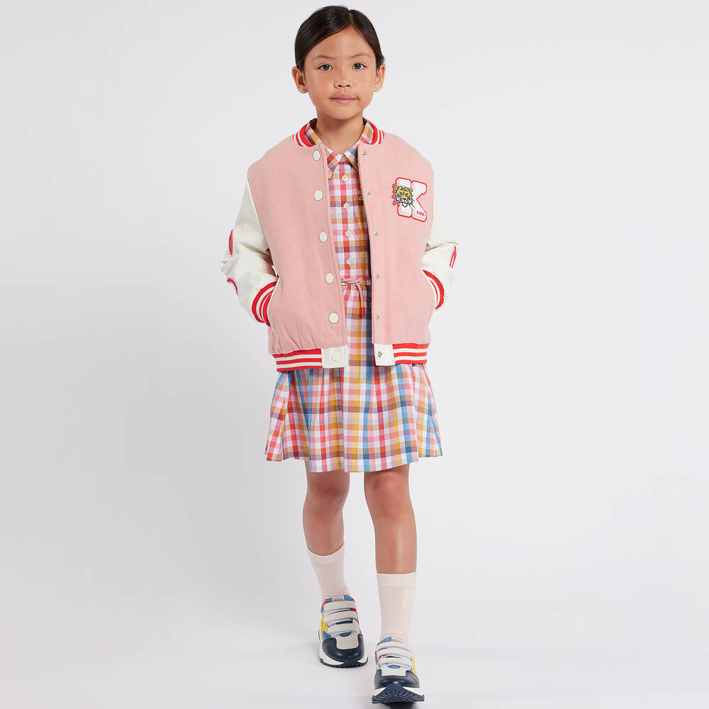 KENZO KIDS-Girls Pink Wool Baseball Jacket  | Childrensalon Outlet