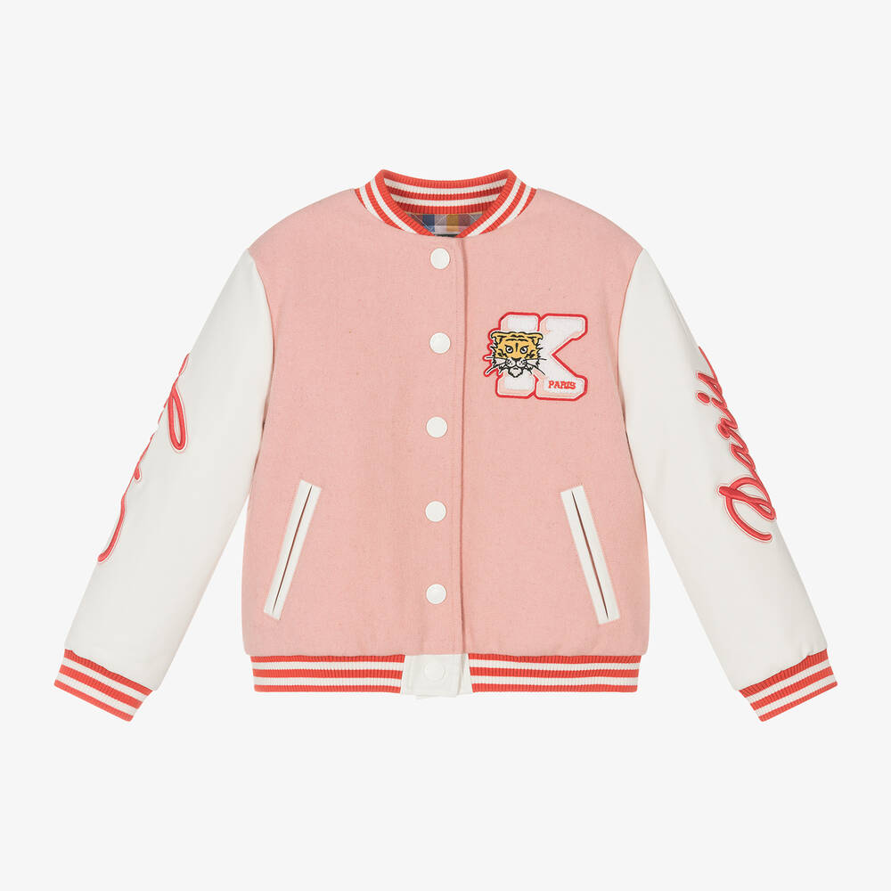KENZO KIDS Girls Pink Wool Baseball Jacket Childrensalon Outlet