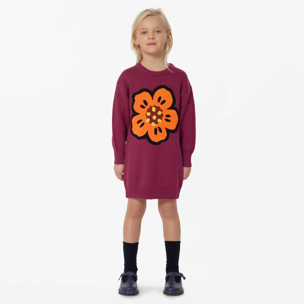 KENZO KIDS-Girls Purple Knit Boke Flower Dress | Childrensalon Outlet