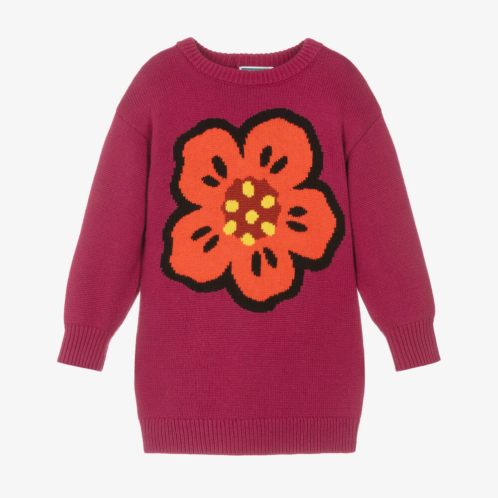 KENZO KIDS-Фиолетовое трикотажное платье с цветком | Childrensalon Outlet