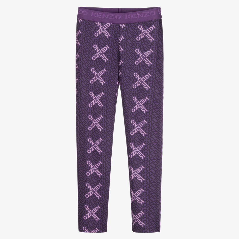 KENZO KIDS - Girls Purple Logo Leggings | Childrensalon