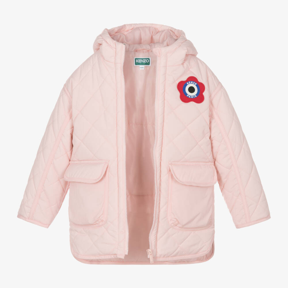 KENZO KIDS-Girls Quilted Pink Floral Jacket | Childrensalon Outlet