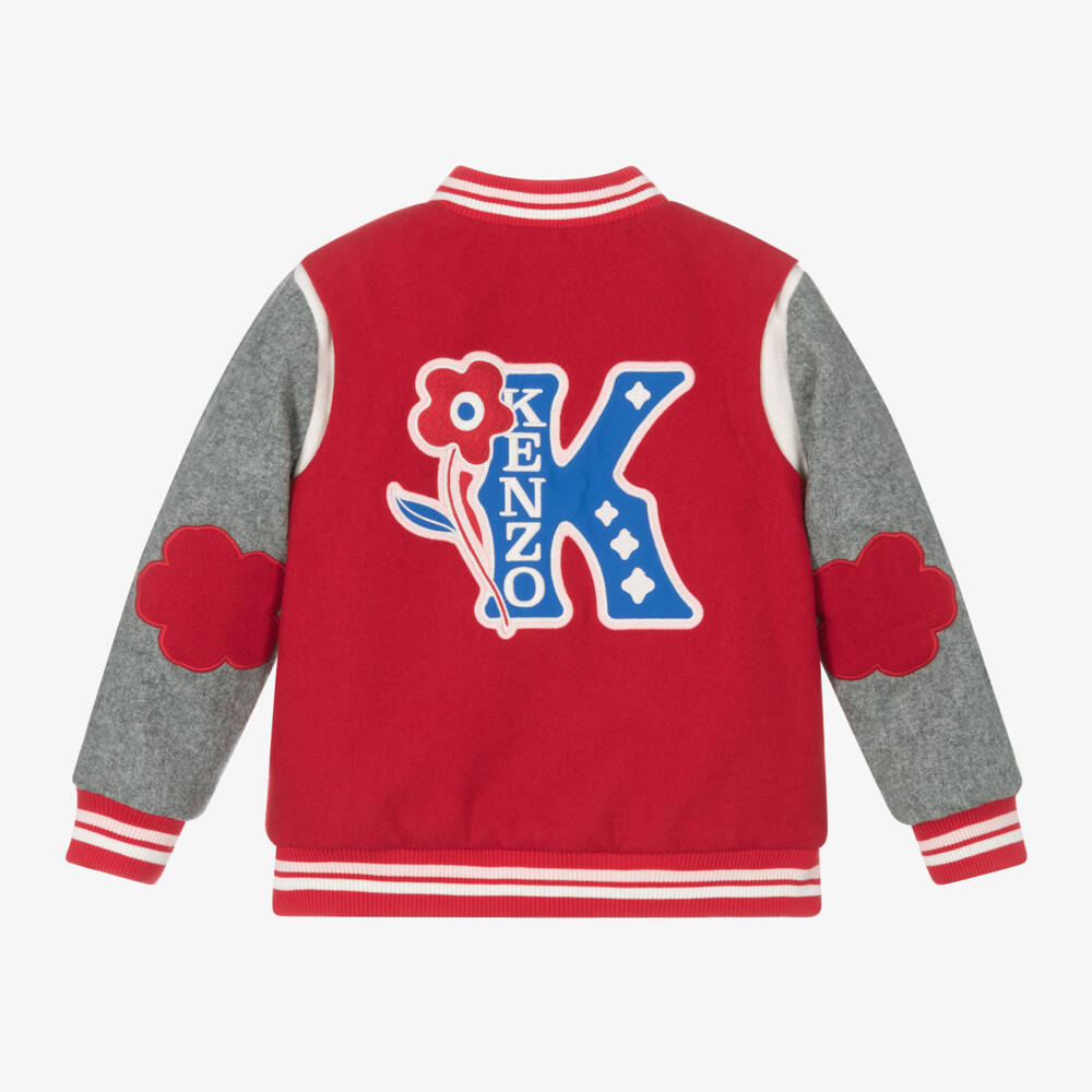 KENZO KIDS-جاكيت فارسيتي مزيج صوف لون أحمر ورمادي للبنات | Childrensalon Outlet