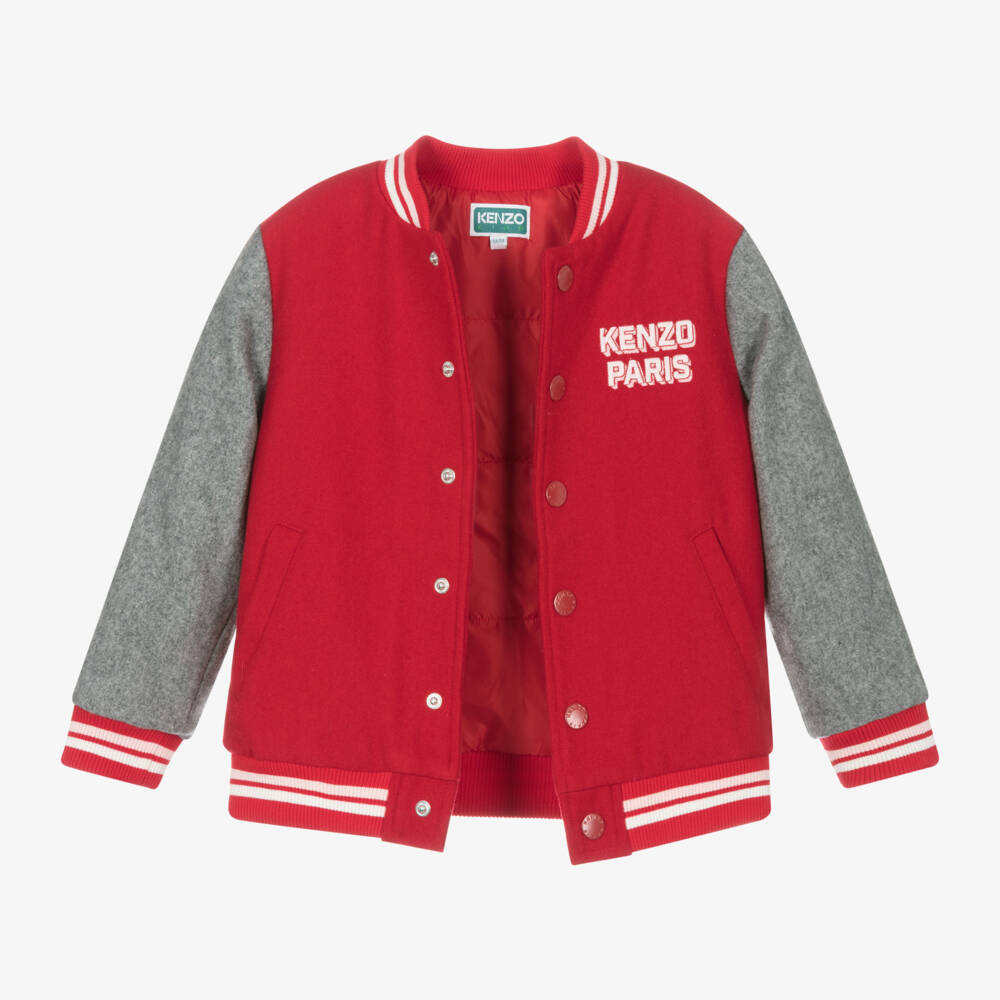 KENZO KIDS-جاكيت فارسيتي مزيج صوف لون أحمر ورمادي للبنات | Childrensalon Outlet