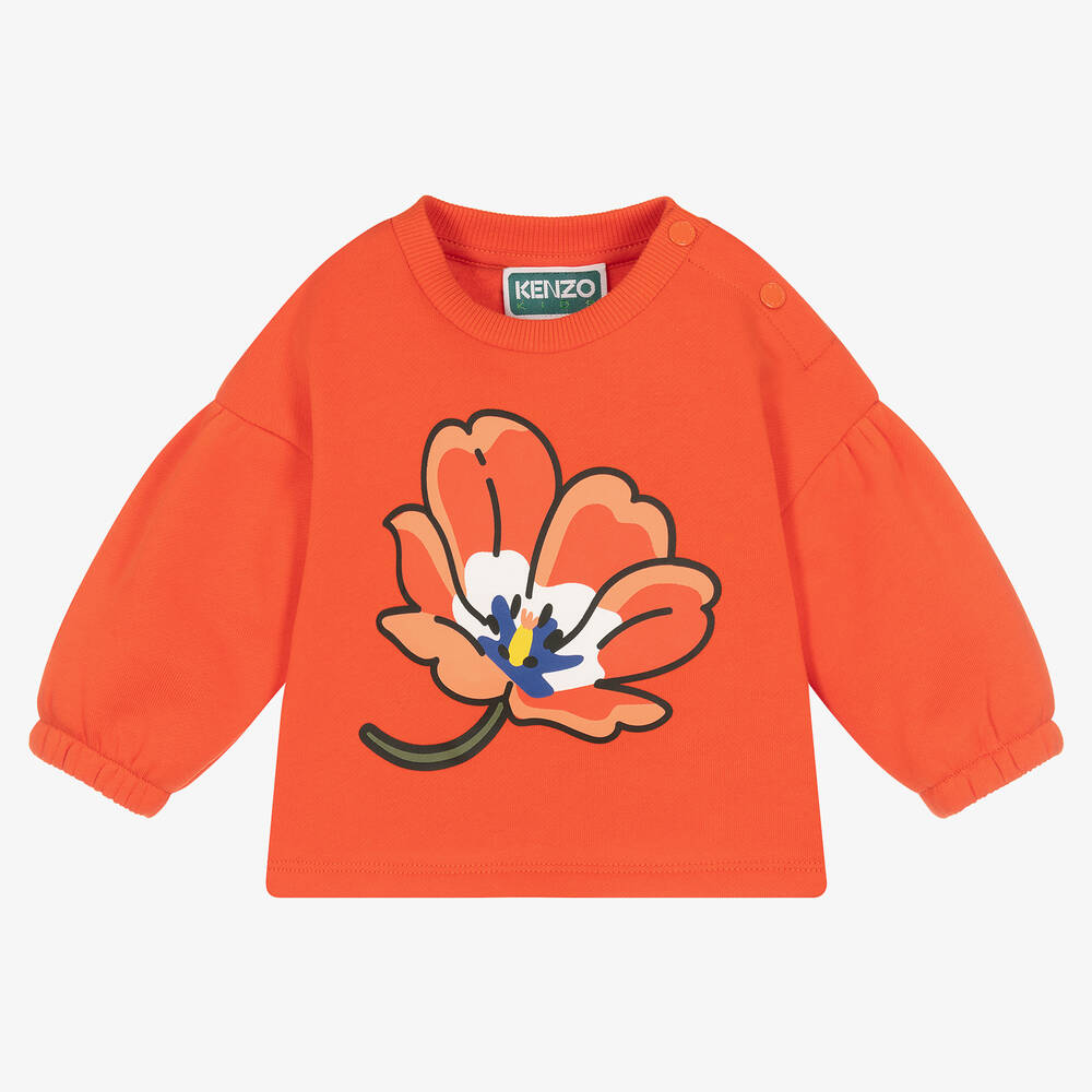 KENZO KIDS - Girls Red Cotton Boke Flower Sweatshirt | Childrensalon