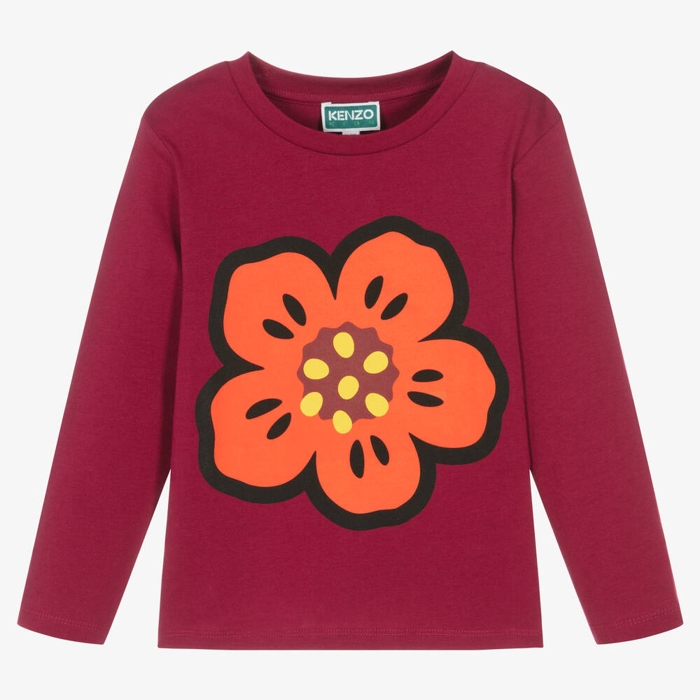 KENZO KIDS - Girls Red Cotton Boke Flower T-Shirt | Childrensalon