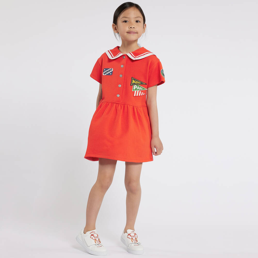 KENZO KIDS Girls Red Cotton Collared Dress