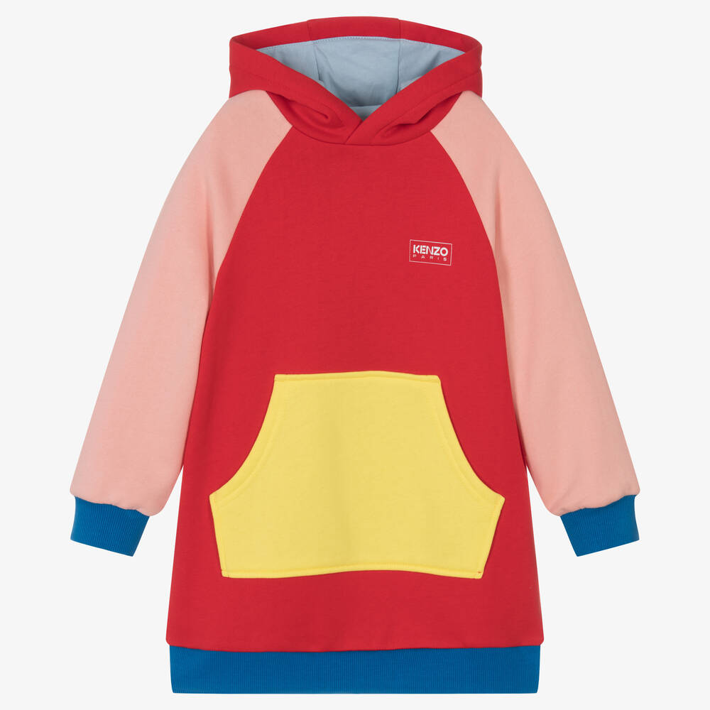 KENZO KIDS - Girls Red Cotton Colourblock Dress | Childrensalon