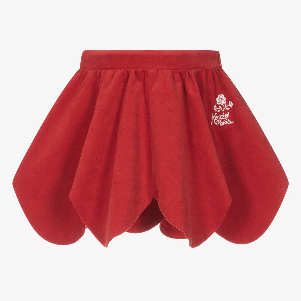 KENZO KIDS - Girls Red Cotton Festive Flower Skirt | Childrensalon