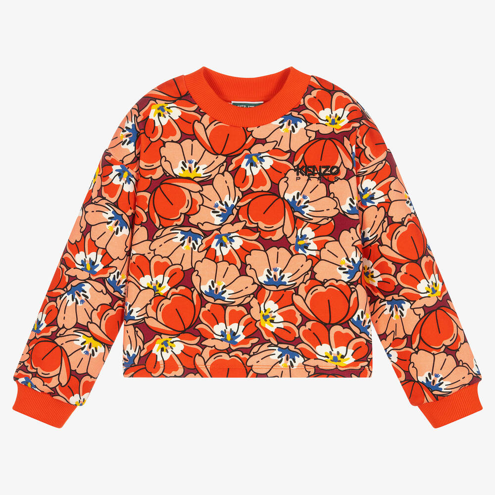 KENZO KIDS - Girls Red Cotton Floral Sweatshirt | Childrensalon