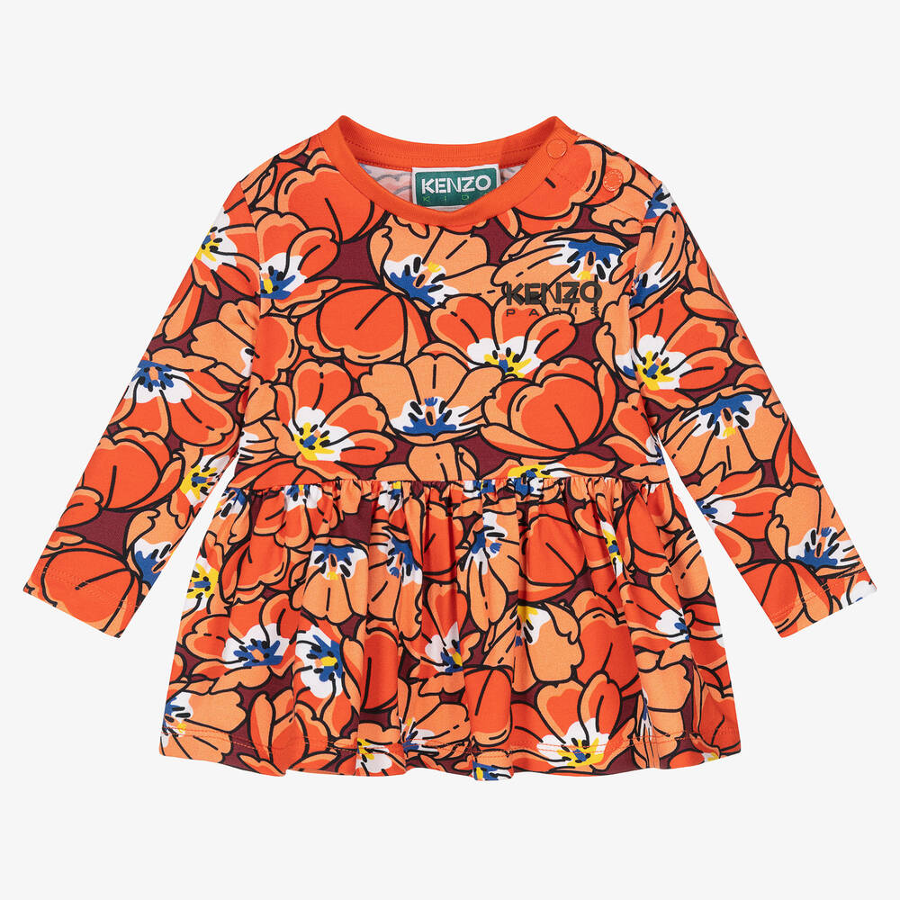 KENZO KIDS - Красный хлопковый топ с цветами для девочек | Childrensalon