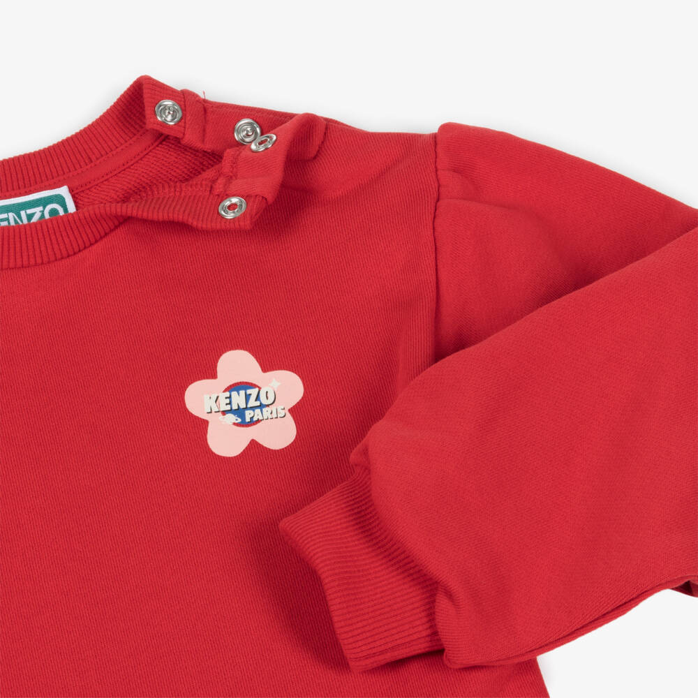 KENZO KIDS-Girls Red Cotton Jersey Boke Flower Logo Dress | Childrensalon Outlet