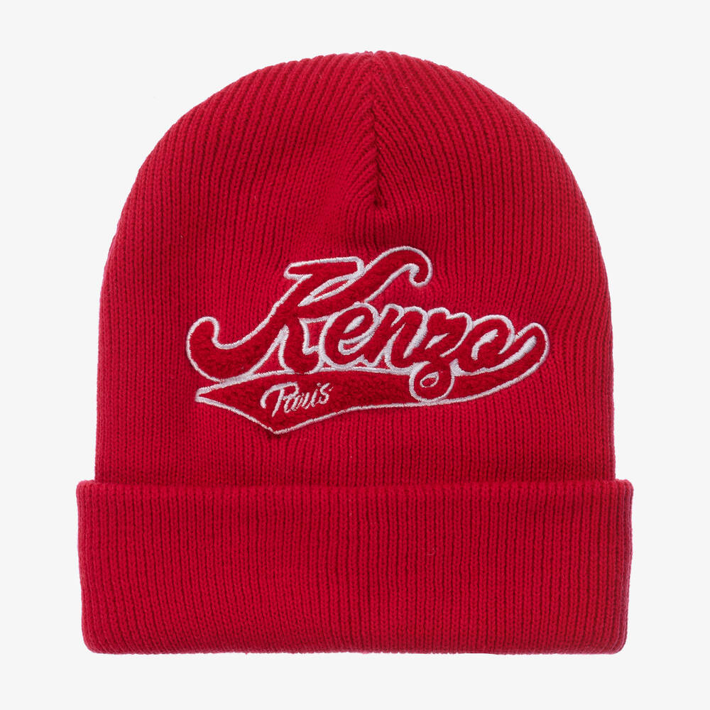 KENZO KIDS - قبعة بيني قطن محبوك لون أحمر للبنات | Childrensalon