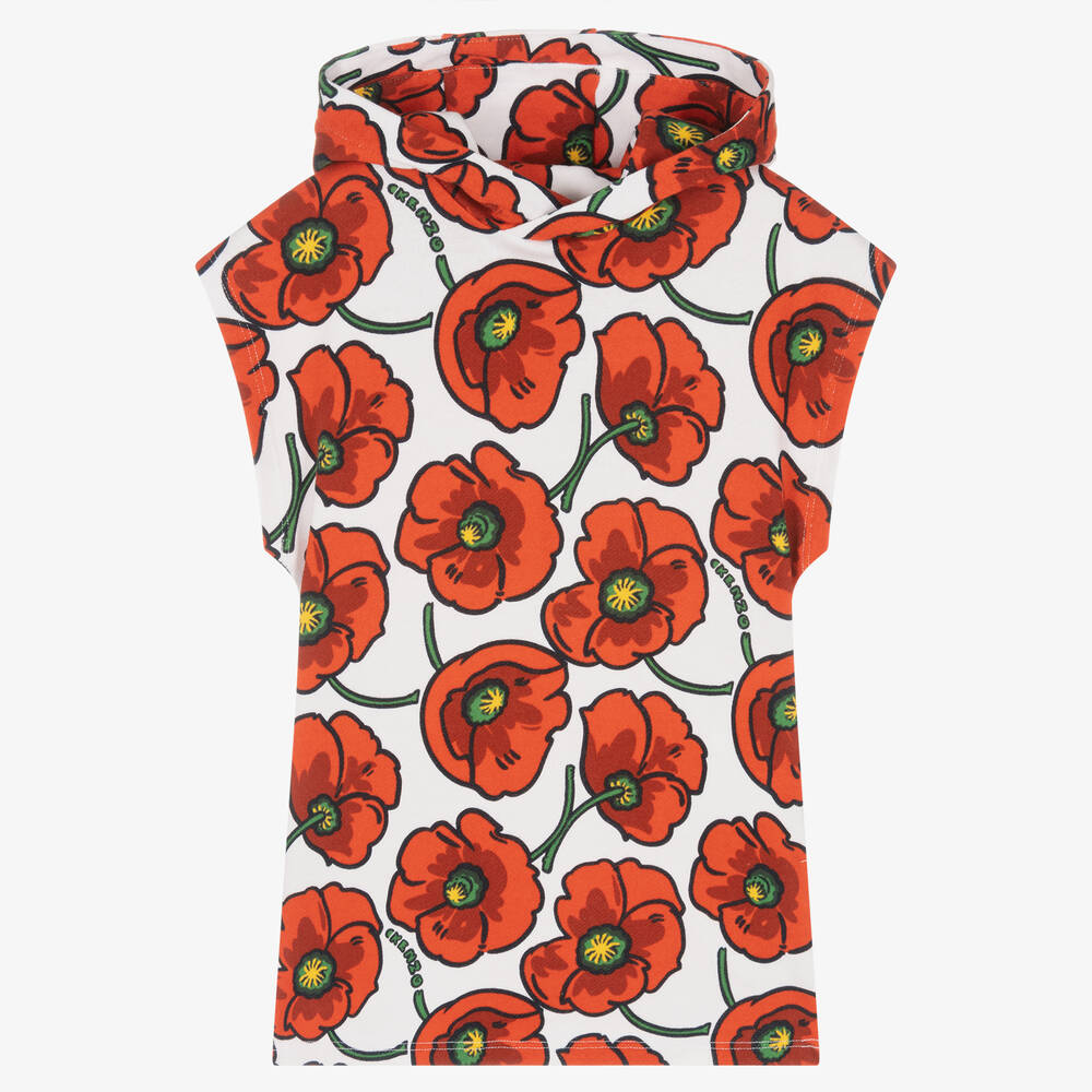 KENZO KIDS - Rotes Baumwollkleid mit Mohnblumen | Childrensalon