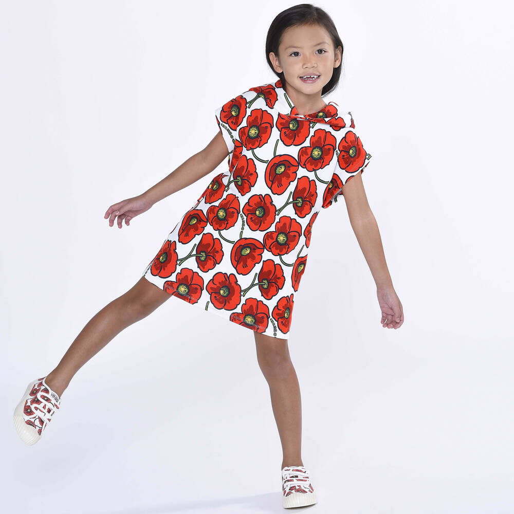 KENZO KIDS Girls Red Cotton Poppy Logo Dress