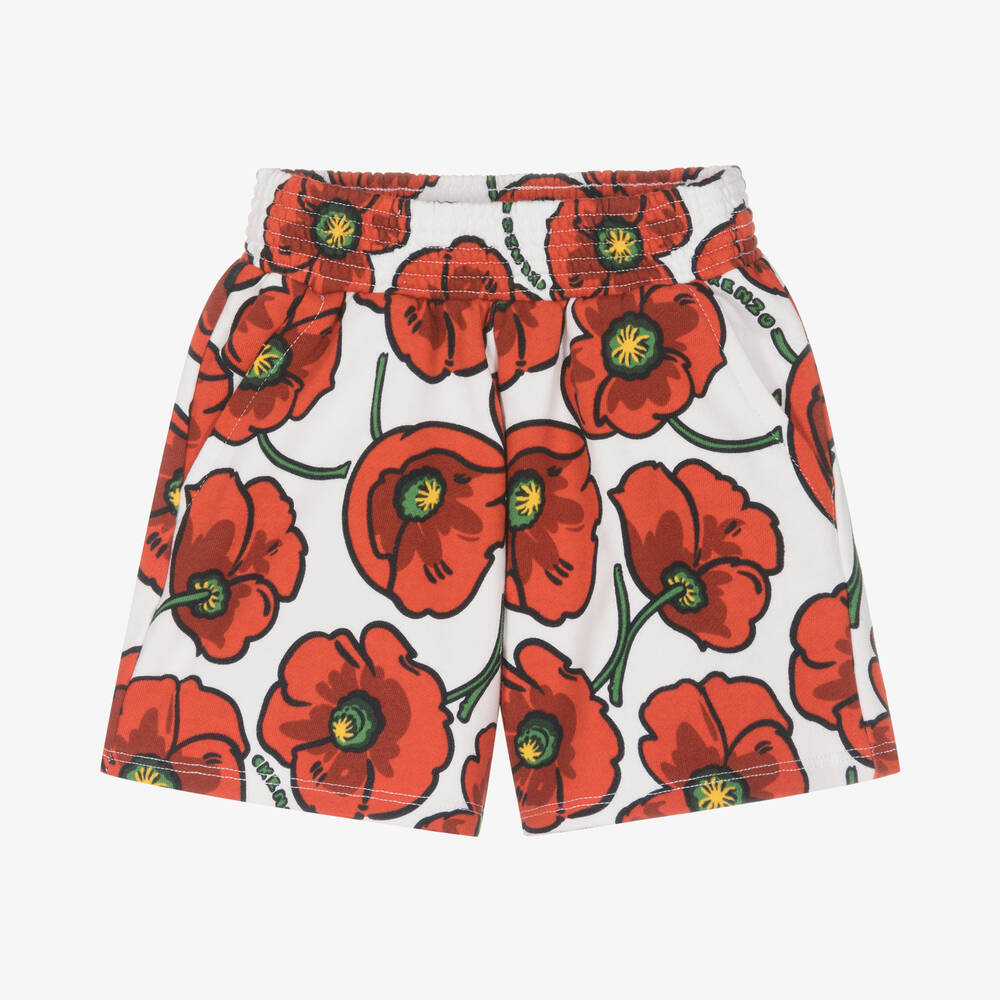 KENZO KIDS - Girls Red Cotton Poppy Logo Shorts | Childrensalon