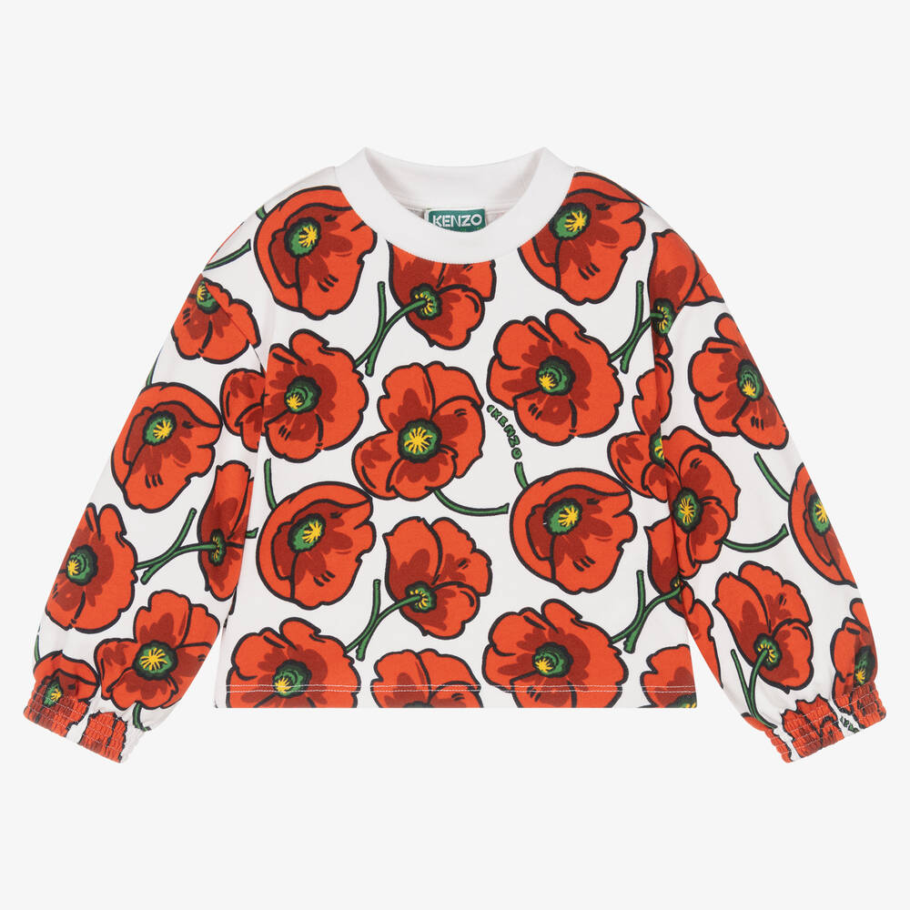 KENZO KIDS - Girls Red Cotton Poppy Logo Sweatshirt | Childrensalon