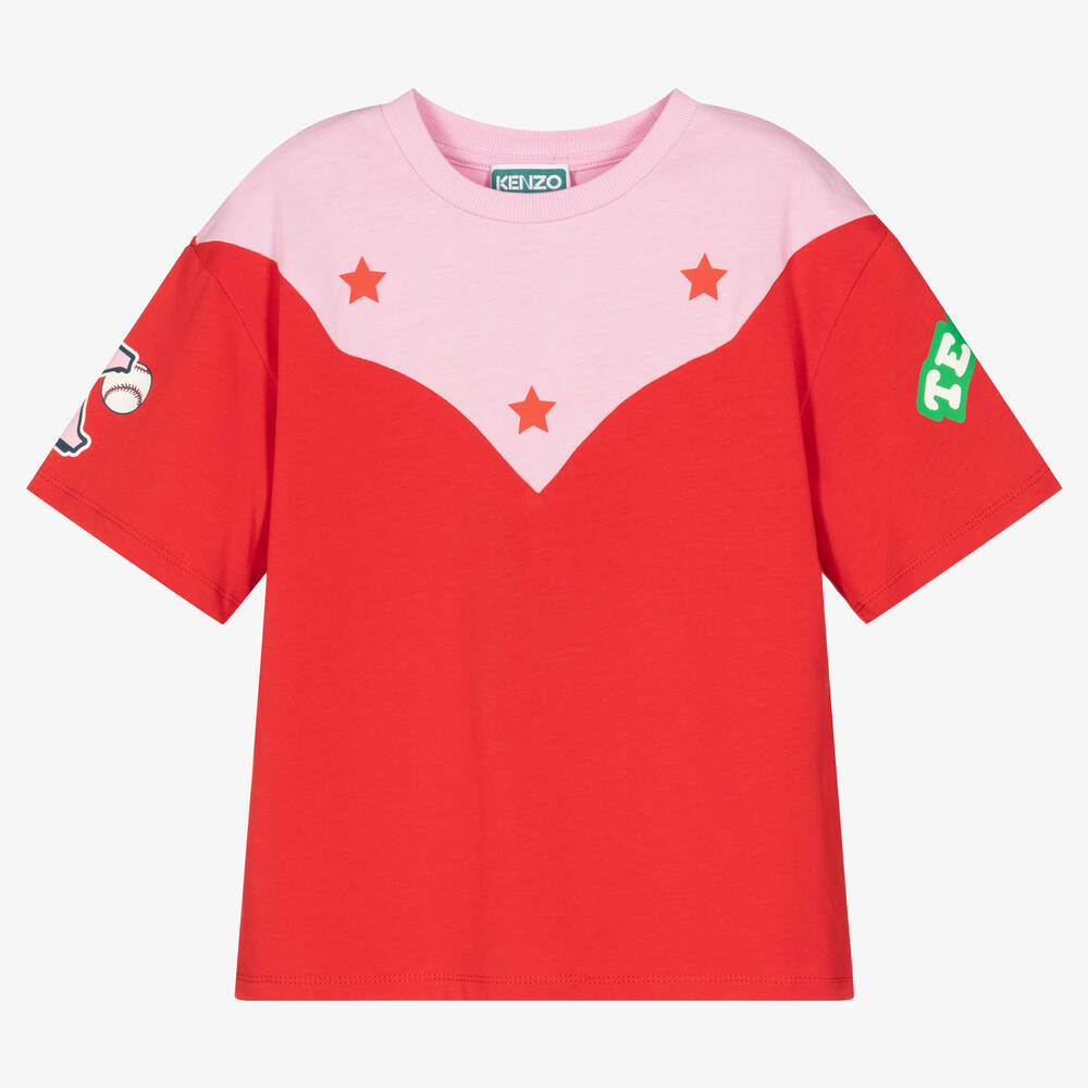 KENZO KIDS - Girls Red Cotton Varsity T-Shirt | Childrensalon