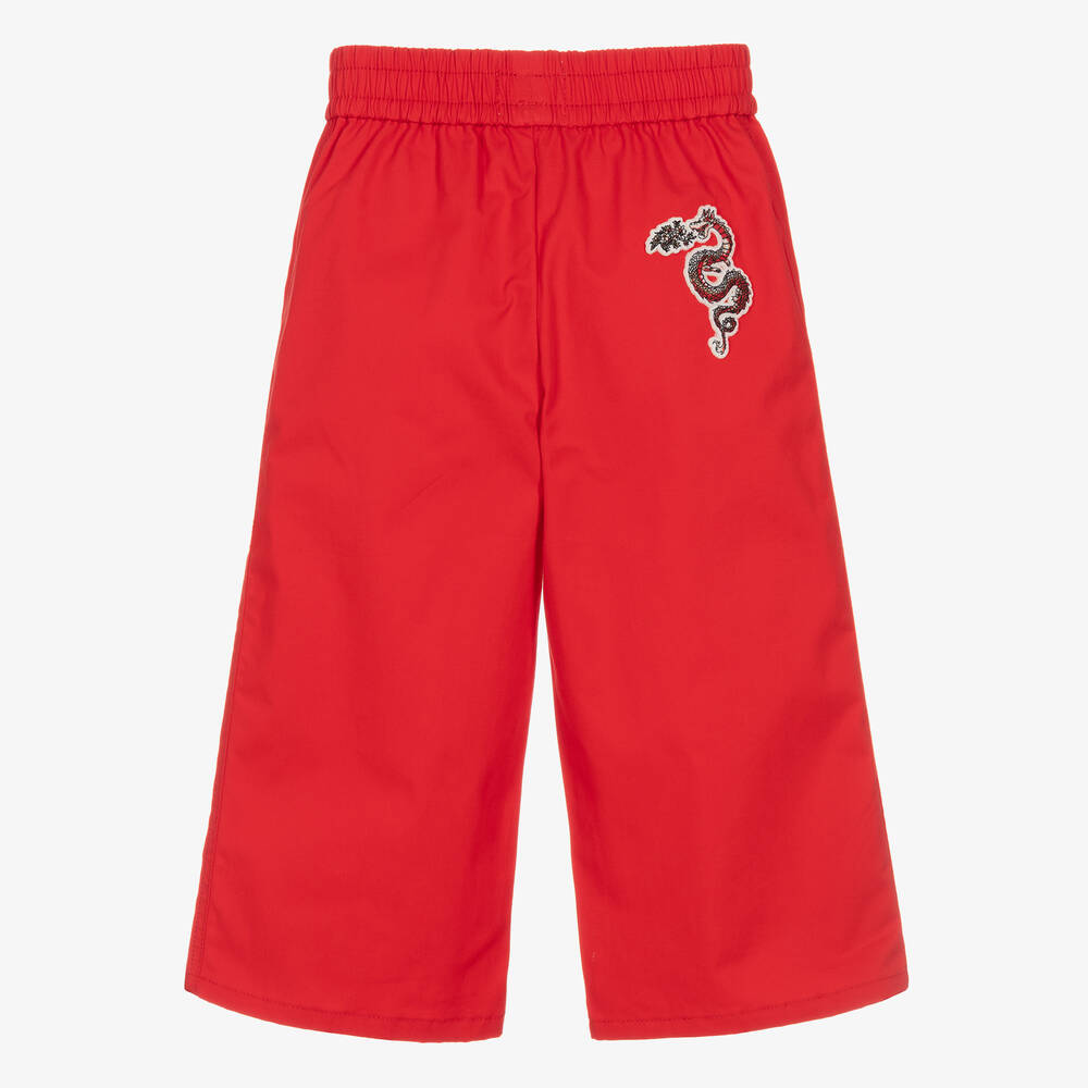 KENZO KIDS-Girls Red Dragon Cotton Trousers | Childrensalon Outlet