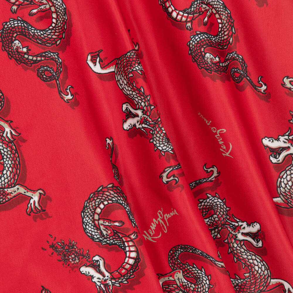 KENZO KIDS-Красное атласное платье с драконами для девочек | Childrensalon Outlet