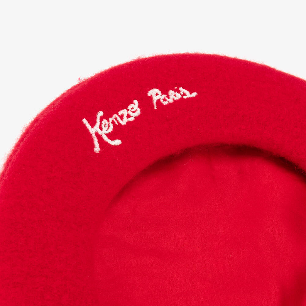 KENZO KIDS-قبعة بيريه مزيج صوف مطرزة بورود لون أحمر | Childrensalon Outlet