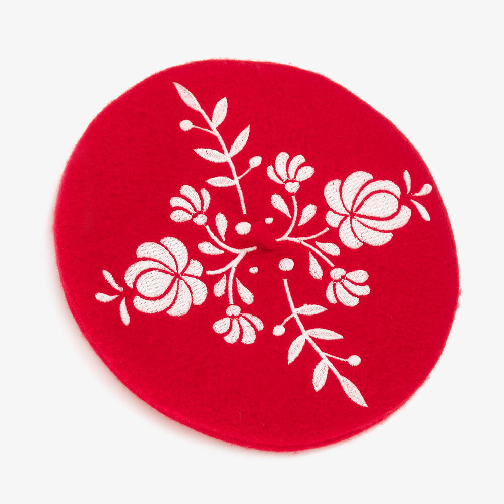 KENZO KIDS-قبعة بيريه مزيج صوف مطرزة بورود لون أحمر | Childrensalon Outlet