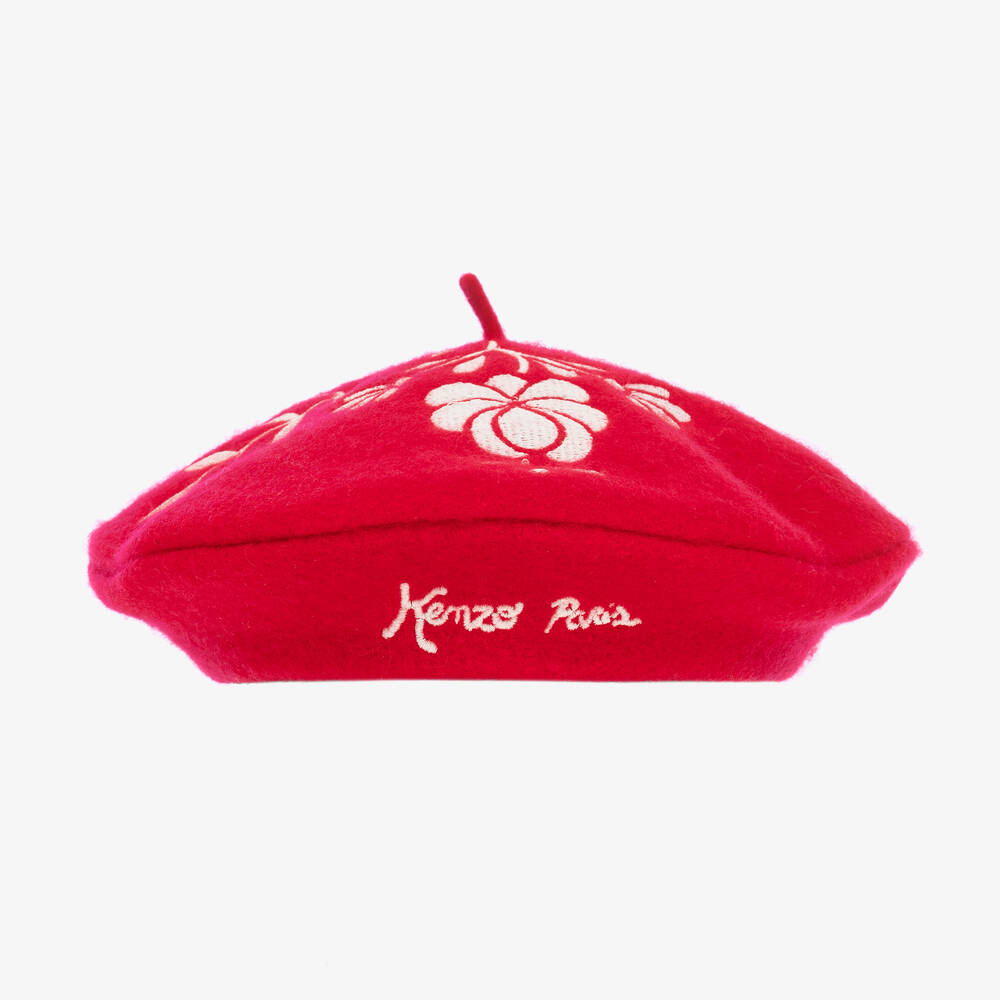 KENZO KIDS - Girls Red Embroidered Floral Wool Beret | Childrensalon