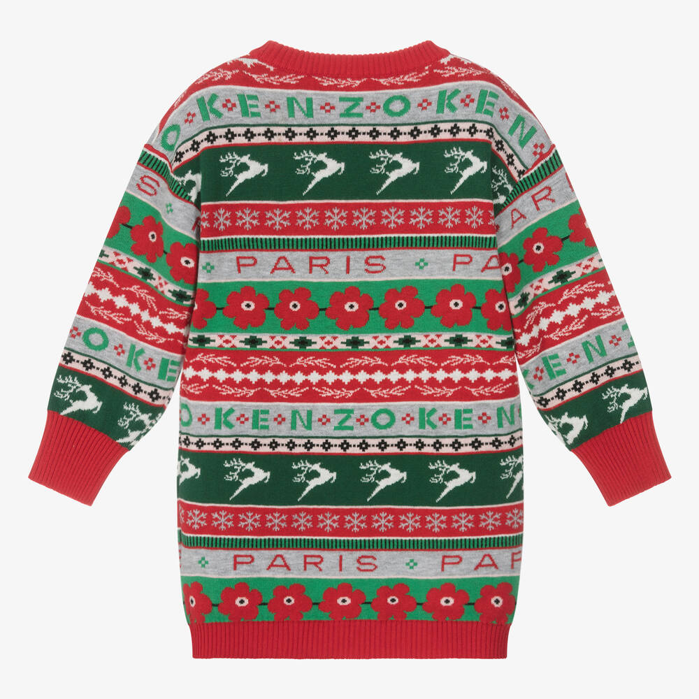 KENZO KIDS-فستان مزيج قطن محبوك لون أحمر وأخضر | Childrensalon Outlet