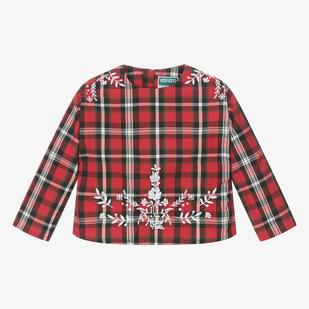 KENZO KIDS - Girls Red & Green Festive Tartan Blouse | Childrensalon