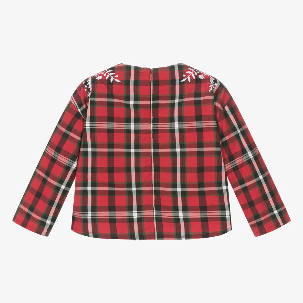 KENZO KIDS-بلوز تارتان قطن بوبلين لون أحمر وأخضر للبنات | Childrensalon Outlet