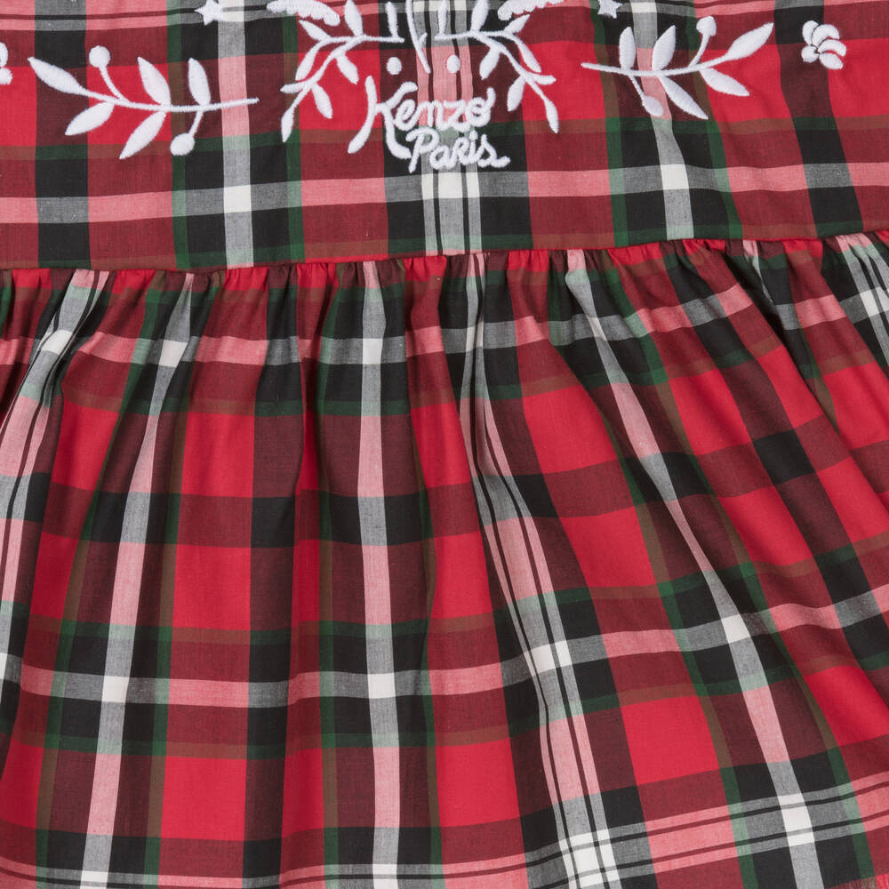 KENZO KIDS-فستان تارتان قطن بوبلين لون أحمر وأخضر | Childrensalon Outlet