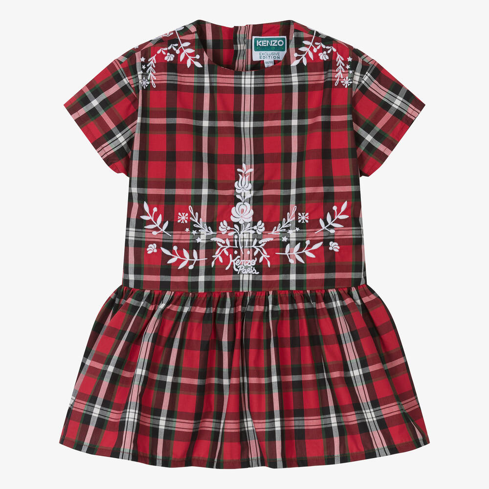 KENZO KIDS-Girls Red & Green Festive Tartan Dress | Childrensalon Outlet