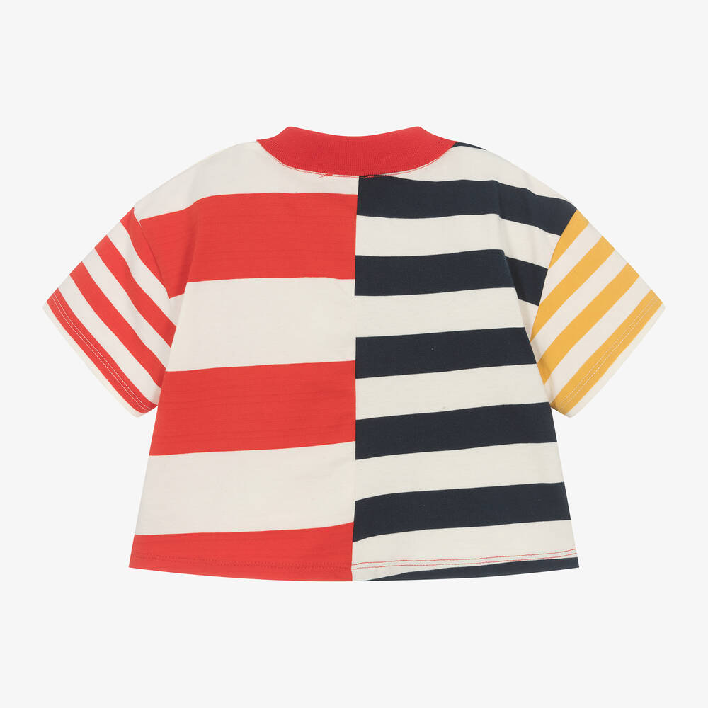 KENZO KIDS-Girls Red & Ivory Stripe Cotton Polo Shirt | Childrensalon Outlet
