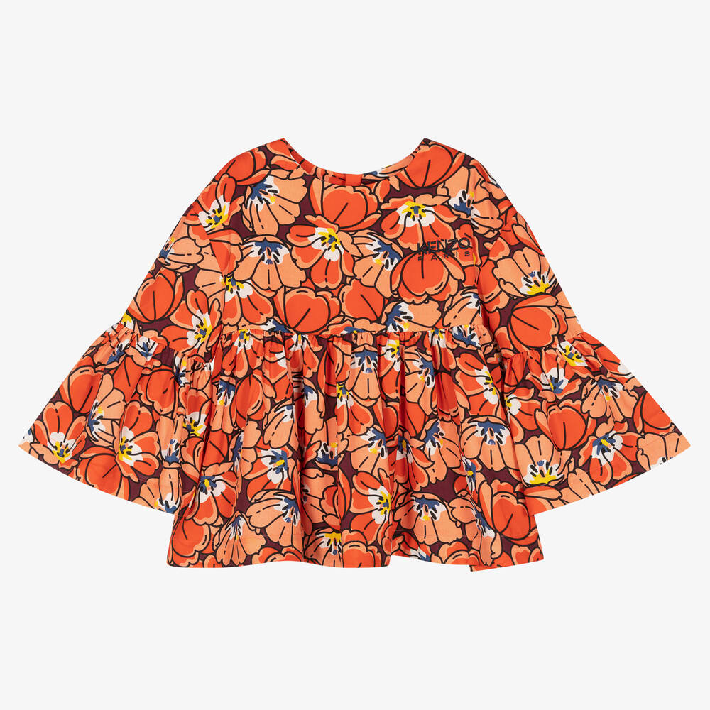 KENZO KIDS-Красная блуза из лиоцелла с цветами для девочек | Childrensalon Outlet