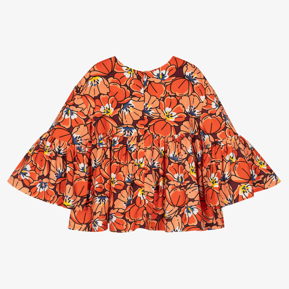 KENZO KIDS-Красная блуза из лиоцелла с цветами для девочек | Childrensalon Outlet