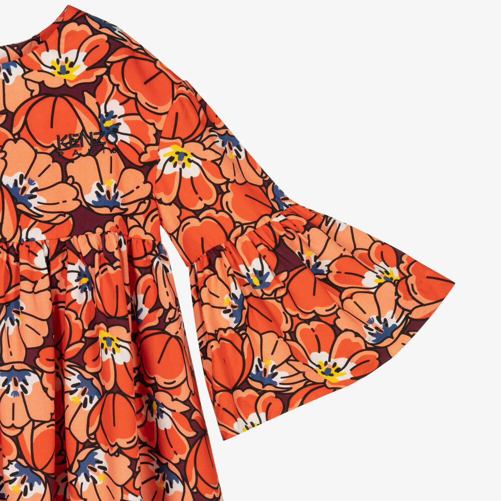 KENZO KIDS-Girls Red Lyocell Floral Dress | Childrensalon Outlet
