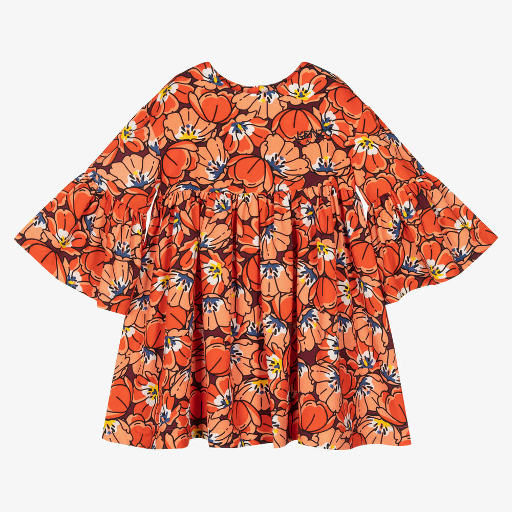 KENZO KIDS - Robe fleurie rouge en Lyocell fille | Childrensalon