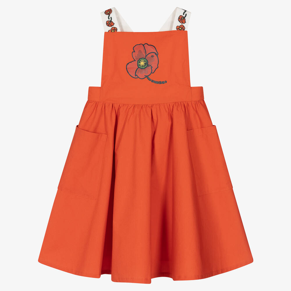 KENZO KIDS - Rotes Popelinkleid mit Mohnblumen | Childrensalon