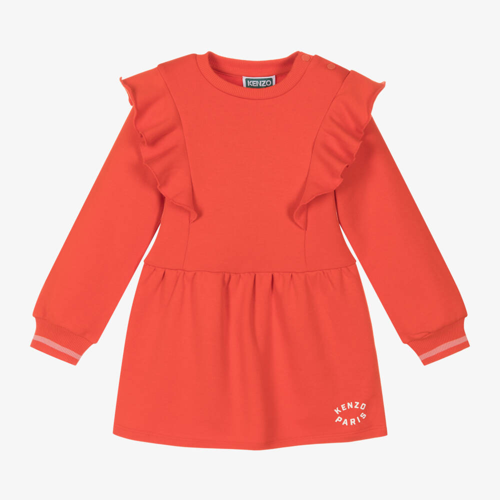 KENZO KIDS-Girls Red Ruffle Cotton Dress | Childrensalon Outlet