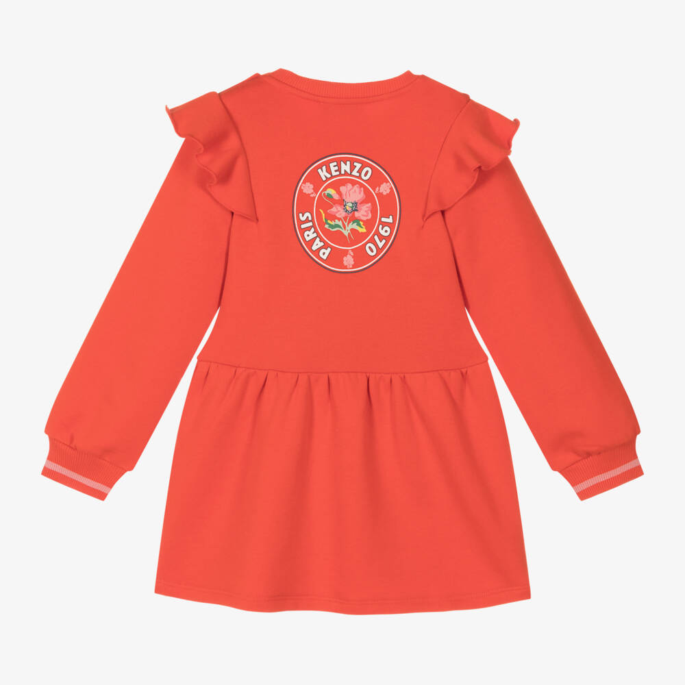 KENZO KIDS-Girls Red Ruffle Cotton Dress | Childrensalon Outlet